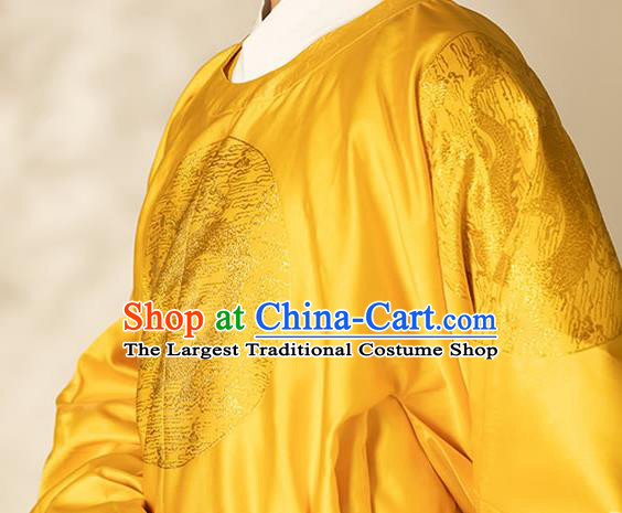 China Ancient Emperor Golden Imperial Robe Traditional Ming Dynasty Majesty Monarch Historical Clothing for Men