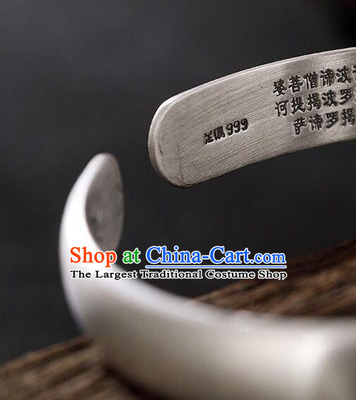 China Handmade Silver Carving Lotus Bracelet Traditional Wristlet Jewelry