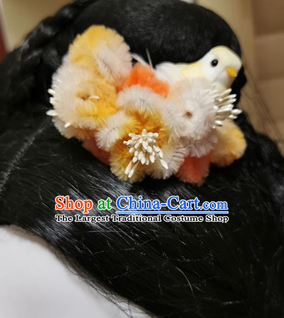 China Handmade Velvet Flowers Pigeon Hair Stick Traditional Ancient Princess Hairpin