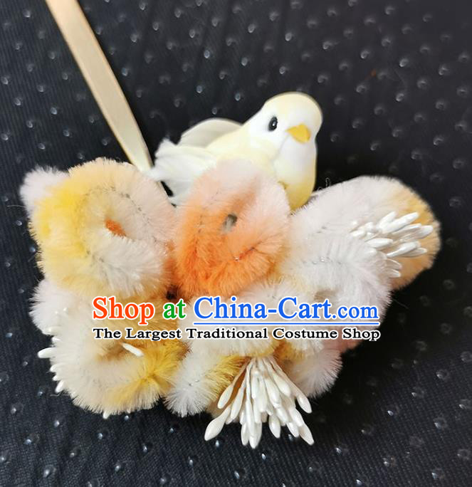 China Handmade Velvet Flowers Pigeon Hair Stick Traditional Ancient Princess Hairpin