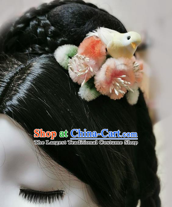 China Traditional Hanfu Hairpin Handmade Pink Velvet Plum Pigeon Hair Stick