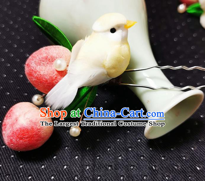 China Handmade Hair Stick Traditional Hair Accessories Classical Velvet Pigeon Peach Hairpin