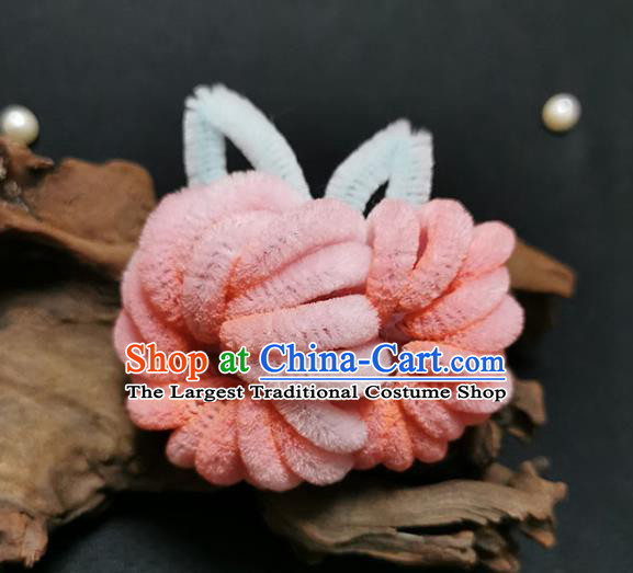 China Handmade Pink Velvet Chrysanthemum Hair Stick Traditional Hanfu Ancient Princess Hairpin