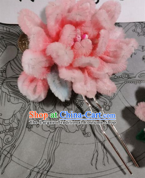 China Ancient Princess Hair Accessories Traditional Hanfu Hairpin Handmade Pink Velvet Camellia Hair Stick