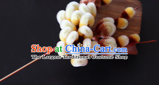 China Traditional Ancient Hanfu Hairpin Handmade Yellow Velvet Plum Blossom Hair Stick