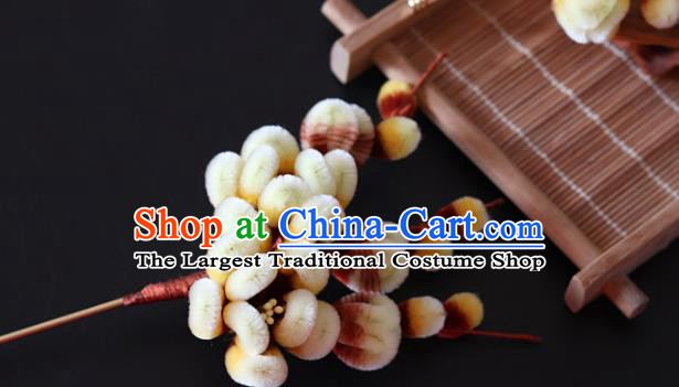 China Traditional Ancient Hanfu Hairpin Handmade Yellow Velvet Plum Blossom Hair Stick
