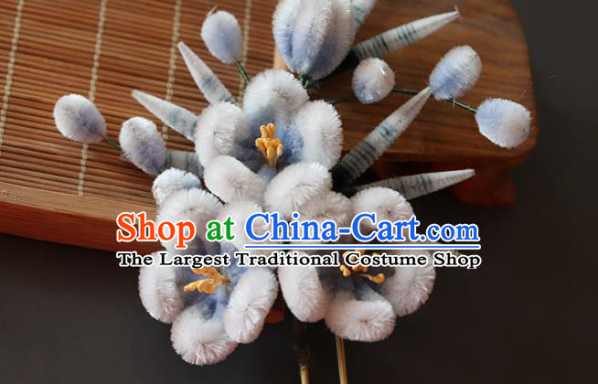 China Handmade Blue Velvet Plum Bamboo Hair Stick Traditional Ancient Princess Hanfu Hairpin