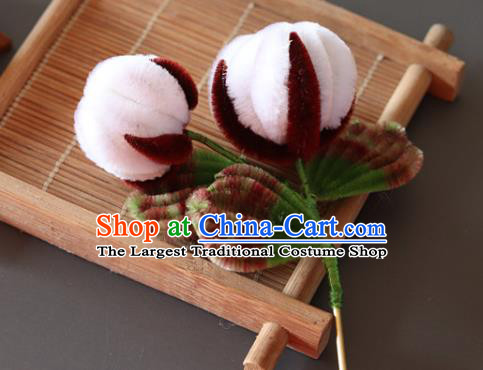 China Handmade Velvet Hair Stick Traditional Ancient Qing Dynasty Princess Cotton Hairpin