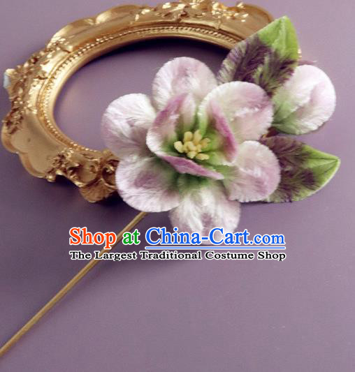 Traditional China Ancient Hanfu Hairpin Handmade Lilac Velvet Flowers Hair Accessories