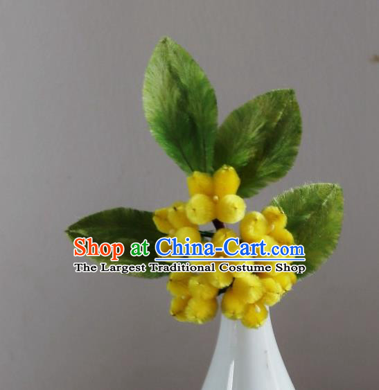 Handmade China Velvet Osmanthus Hair Accessories Traditional Ancient Hanfu Yellow Flowers Hairpin