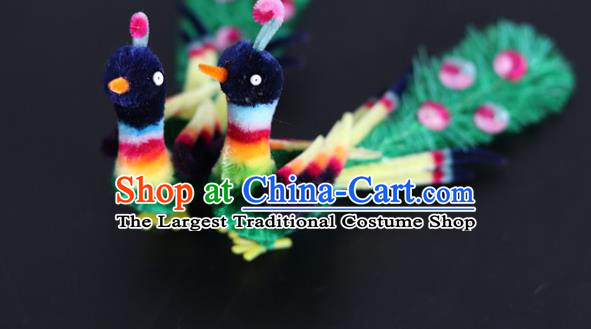 China Ancient Hanfu Velvet Hair Stick Traditional Handmade Peacock Hairpin