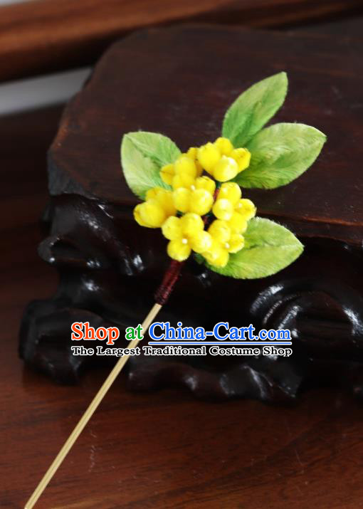 Handmade China Velvet Osmanthus Hair Accessories Traditional Ancient Hanfu Yellow Flowers Hairpin