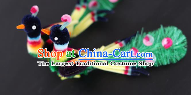 China Ancient Hanfu Velvet Hair Stick Traditional Handmade Peacock Hairpin