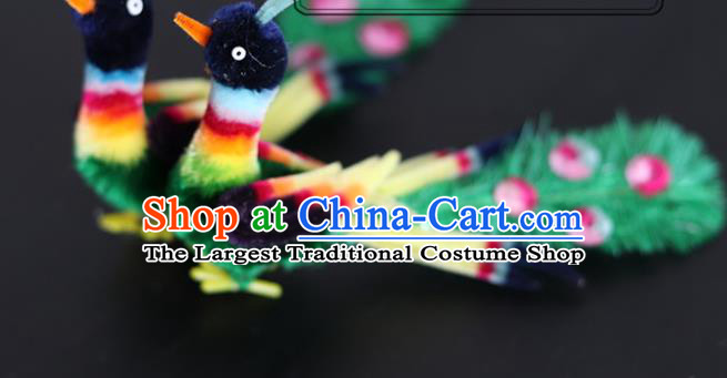 China Ancient Hanfu Velvet Hair Stick Traditional Handmade Peacock Hairpin