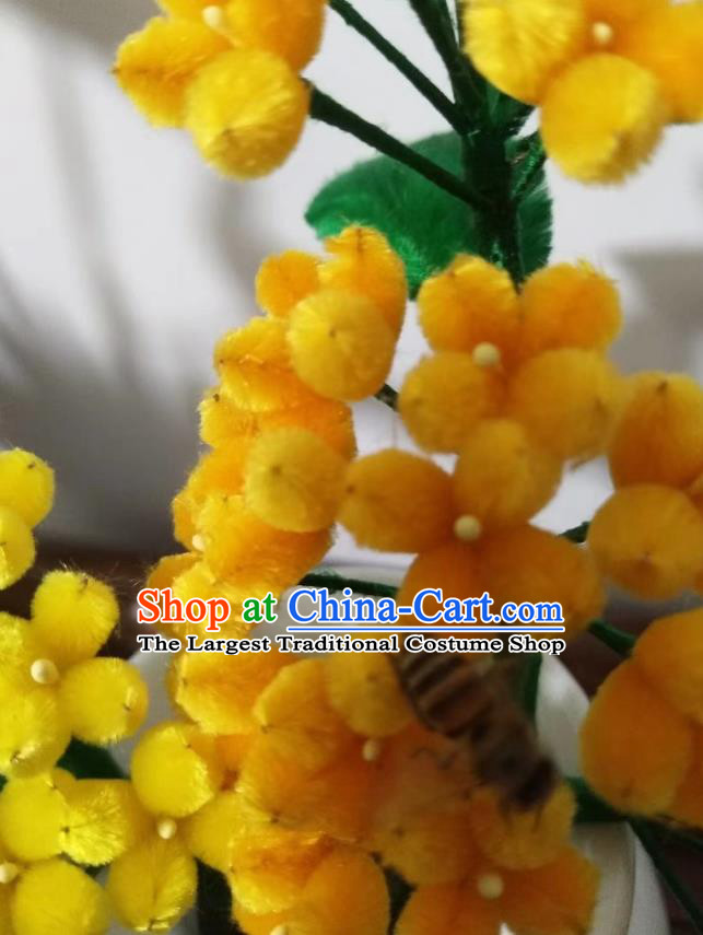 Handmade China Traditional Ancient Hanfu Yellow Flowers Hairpin Velvet Osmanthus Hair Accessories