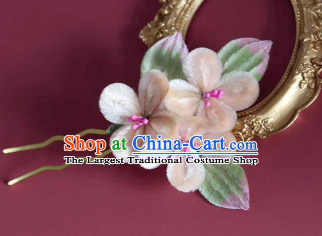 Handmade China Traditional Hanfu Hair Accessories Ancient Champagne Velvet Flowers Hairpin