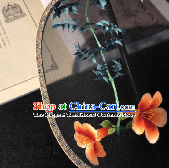 China Traditional Black Silk Palace Fan Embroidered Fan Song Dynasty Palace Lady Fans