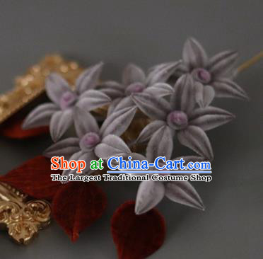 Handmade China Traditional Hanfu Hair Accessories Purple Velvet Flowers Hair Stick Ancient Court Lady Hairpin