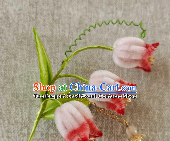 China Traditional Ancient Court Hair Claw Classical Hanfu Pink Velvet Convallaria Hair Stick