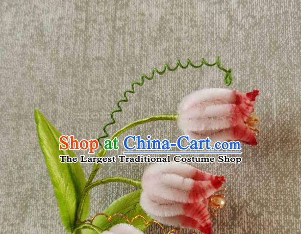 China Traditional Ancient Court Hair Claw Classical Hanfu Pink Velvet Convallaria Hair Stick