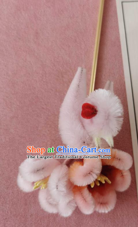 China Classical Hanfu Velvet Plum Bird Hair Stick Traditional Ancient Court Hairpin