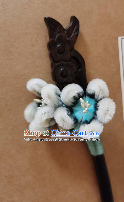 China Classical Hanfu Ebony Hair Stick Traditional Ancient Court Lady Velvet Plum Blossom Hairpin