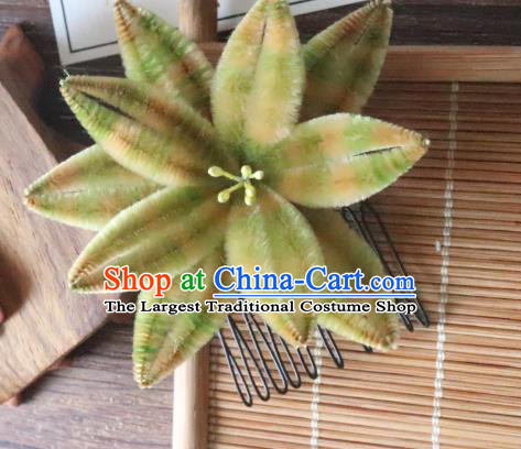 China Classical Hanfu Orchid Hair Stick Traditional Ancient Court Lady Yellow Velvet Hair Comb