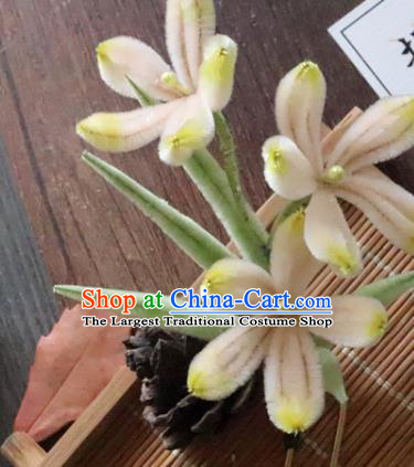China Classical Hanfu Velvet Orchids Hairpin Traditional Ancient Court Lady Hair Stick