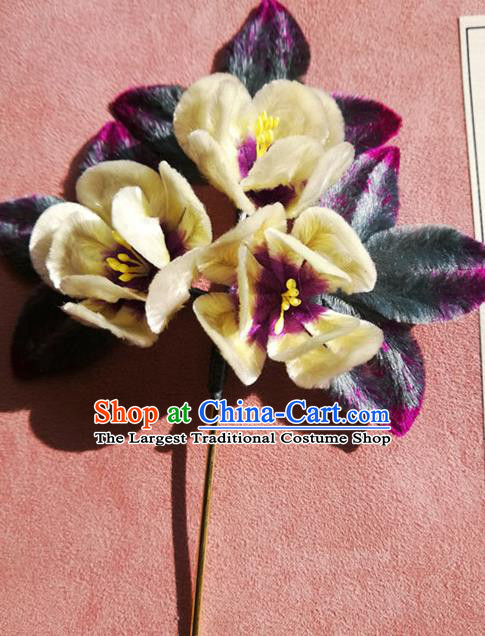 China Classical Hanfu Velvet Flowers Hairpin Traditional Ancient Palace Lady Yellow Plum Hair Stick