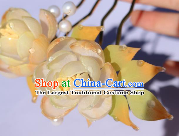 China Traditional Ancient Imperial Consort Hair Comb Classical Hanfu Camellia Hairpin