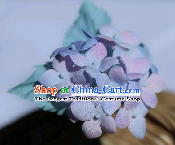 China Traditional Hanfu Silk Flowers Hair Stick Classical Cheongsam Blue Hydrangea Hairpin