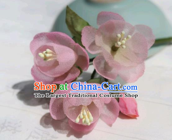 China Classical Cheongsam Pink Begonia Hairpin Traditional Hanfu Silk Flowers Wood Hair Stick