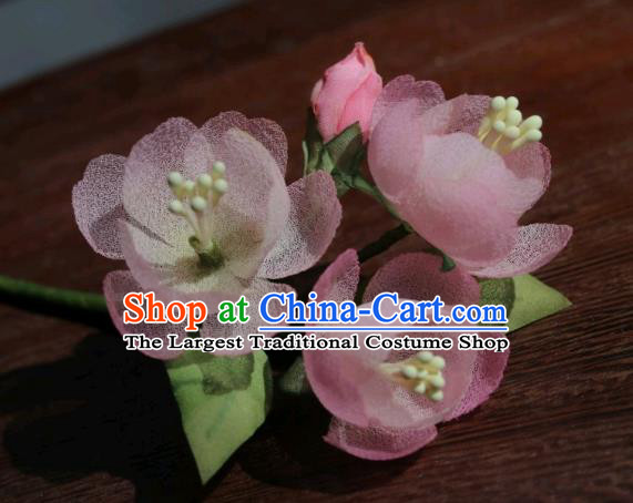 China Classical Cheongsam Pink Begonia Hairpin Traditional Hanfu Silk Flowers Wood Hair Stick