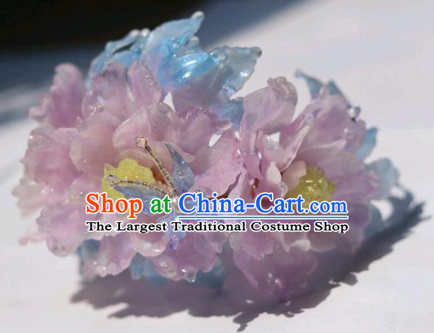 China Classical Hanfu Hairpin Traditional Ancient Princess Pink Peony Hair Crown
