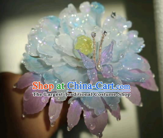 China Classical Hanfu Blue Peony Hairpin Traditional Ancient Princess Hair Stick