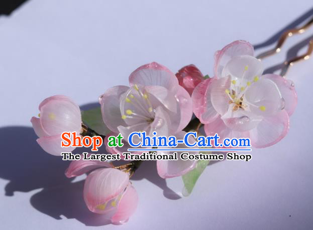 China Classical Hanfu Pink Begonia Hairpin Traditional Ancient Princess Flowers Hair Stick