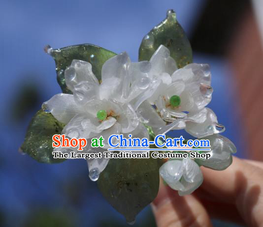 China Classical Hanfu White Gardenia Hairpin Traditional Ancient Ming Dynasty Princess Hair Stick