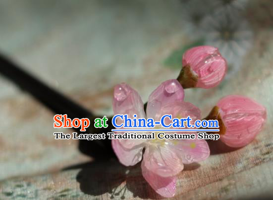 China Classical Hanfu Wood Hairpin Traditional Ancient Ming Dynasty Princess Pink Peach Blossom Hair Stick