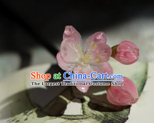 China Classical Hanfu Wood Hairpin Traditional Ancient Ming Dynasty Princess Pink Peach Blossom Hair Stick