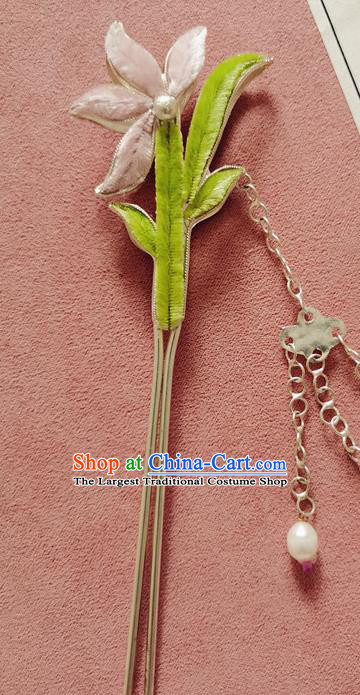 China Handmade Velvet Orchid Hair Stick Traditional Hanfu Hair Accessories Classical Cheongsam Tassel Silver Hairpin