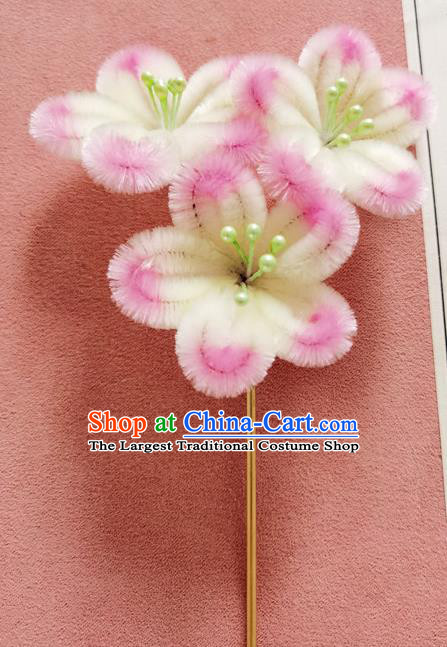China Handmade Pink Velvet Flowers Hair Stick Traditional Hanfu Hair Accessories Classical Cheongsam Plum Blossom Hairpin