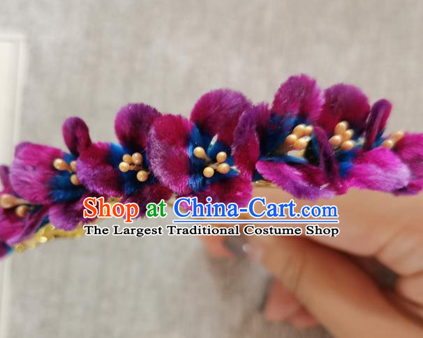 China Classical Purple Velvet Flowers Hair Stick Hair Accessories Traditional Cheongsam Handmade Hairpin