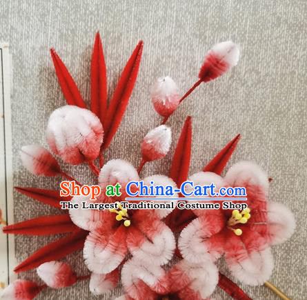China Traditional Cheongsam Velvet Hairpin Handmade Hair Accessories Classical Red Bamboo Plum Hair Stick