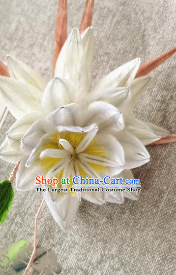 China Classical White Epiphyllum Hair Stick Handmade Hair Accessories Traditional Cheongsam Flower Hairpin
