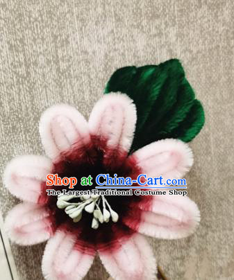 China Traditional Cheongsam Velvet Hairpin Handmade Hair Accessories Classical Pink Flowers Hair Stick