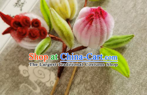 China Classical Velvet Flowers Hair Stick Ancient Palace Lady Hairpin Traditional Handmade Hair Accessories