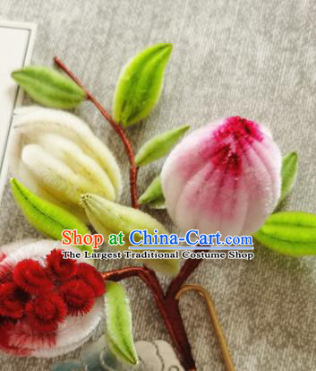 China Classical Velvet Flowers Hair Stick Ancient Palace Lady Hairpin Traditional Handmade Hair Accessories