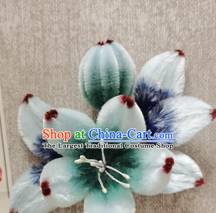 China Classical Green Velvet Hair Stick Handmade Hair Accessories Traditional Cheongsam Jasmine Flower Hairpin