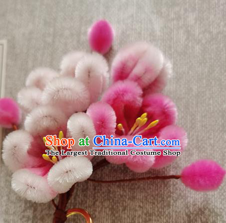 China Classical Velvet Plum Blossom Hair Stick Handmade Hair Accessories Traditional Cheongsam Pink Flowers Hairpin