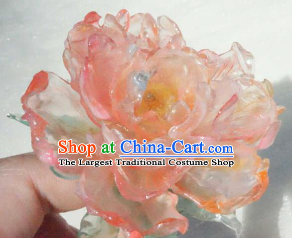 China Classical Hanfu Pink Peony Hairpin Traditional Tang Dynasty Palace Lady Hair Stick